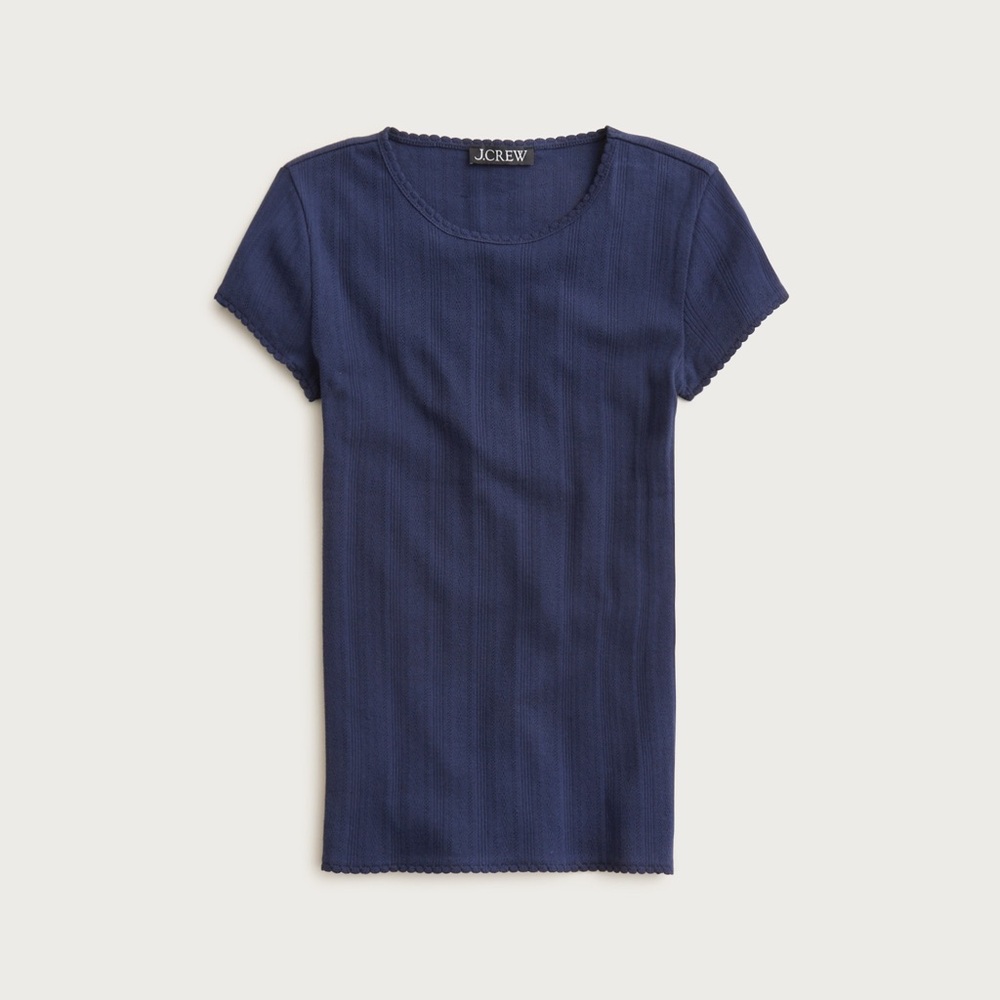 NWT J. Crew Pointelle Cotton Navy Blue Short Sleeve T Shirt XS